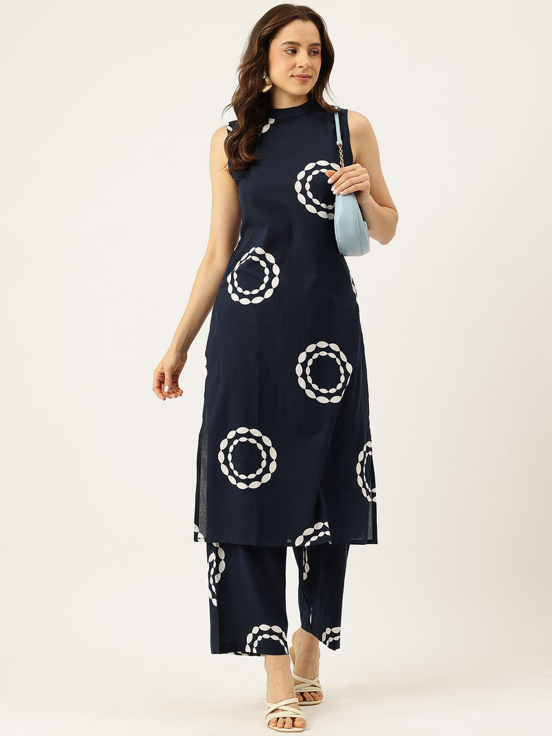 Floral Sleeveless Cotton Co-Ord Set with Choker Neckline – Pure Cotton | Sizes S–XXL
