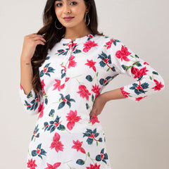 Women Printed White Straight Fit Short Tunic