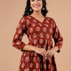 Printed Cotton Rust Peplum Tunic