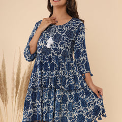 Cotton Printed Navy Blue Floral Dress