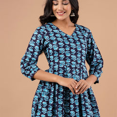 Printed Cotton Blue Peplum Tunic