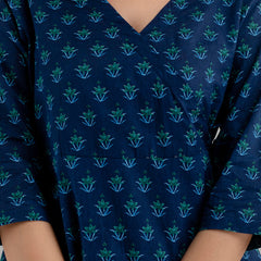 Floral Printed V-Neck Pure Cotton Angrakha A-Line Kurti