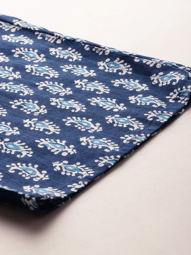 Blue Women Pure Cotton Paisley Printed Palazzo Pants | Elastic Waist | Wide Leg