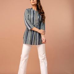 Top – Mandarin Collar, 3/4 Sleeves, Flattering Fit (Sizes S–XXL)