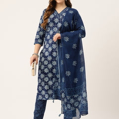 Straight Dupatta Sets - V-Neck, 3/4 Sleeves with Border Detailing, Elastic Waistband Pants with Pockets & Full-Length Dupatta (M-XXL)