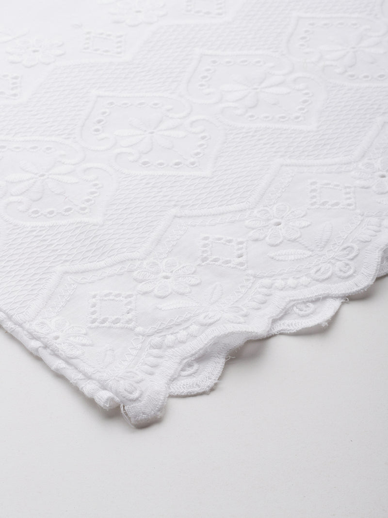 White White Embroidered Cotton Palazzos–Elastic Waist & Ankle-Length with Side Pocket