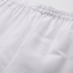 White Embroidered Palazzos–Fully Lined, Elastic Waist & Ankle-Length with Side Pocket