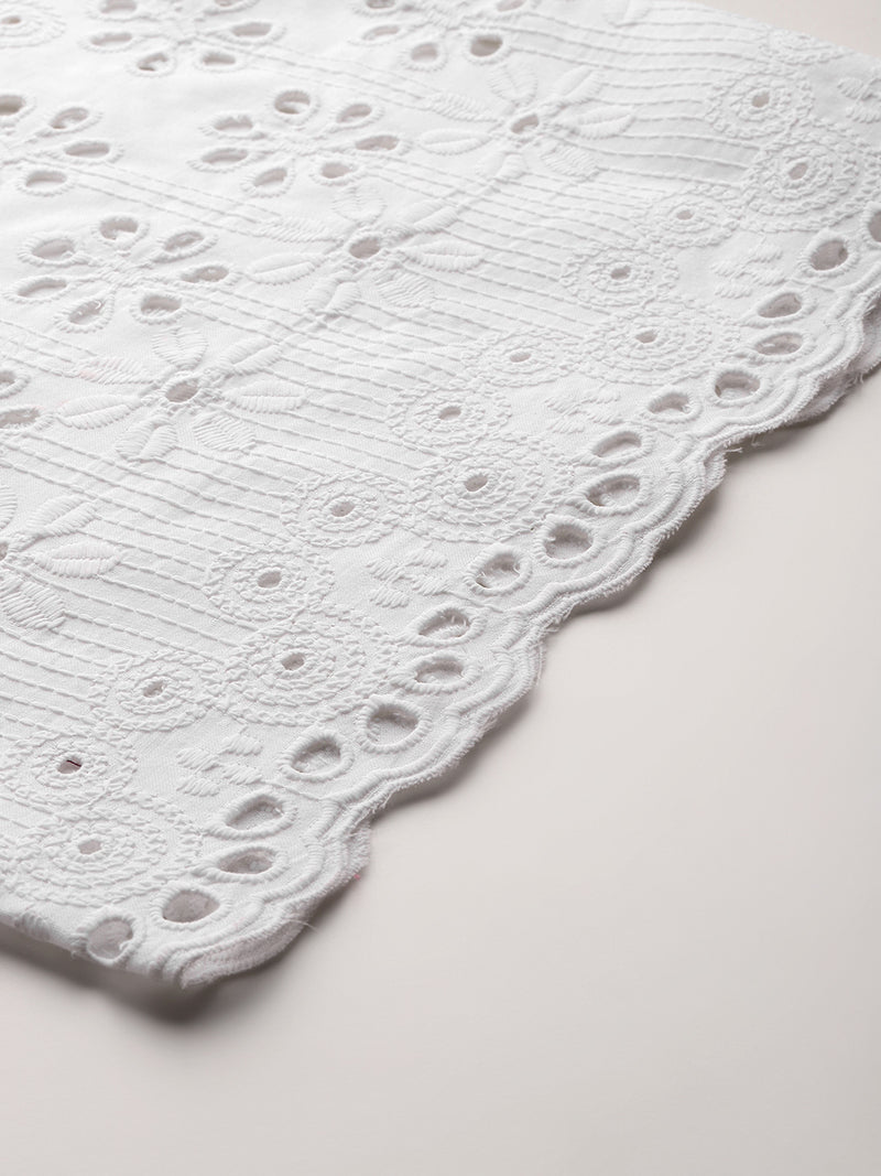 White Embroidered Palazzos–Fully Lined, Elastic Waist & Ankle-Length with Side Pocket