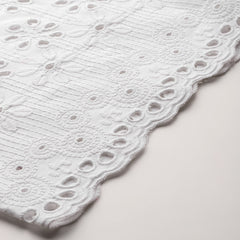 White Embroidered Palazzos–Fully Lined, Elastic Waist & Ankle-Length with Side Pocket