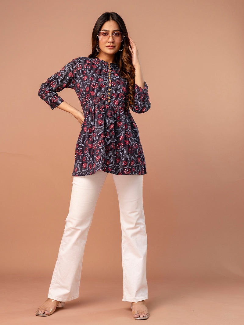 Top – Mandarin Collar, 3/4 Sleeves, Flattering Fit (Sizes S–XXL)