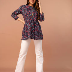 Top – Mandarin Collar, 3/4 Sleeves, Flattering Fit (Sizes S–XXL)