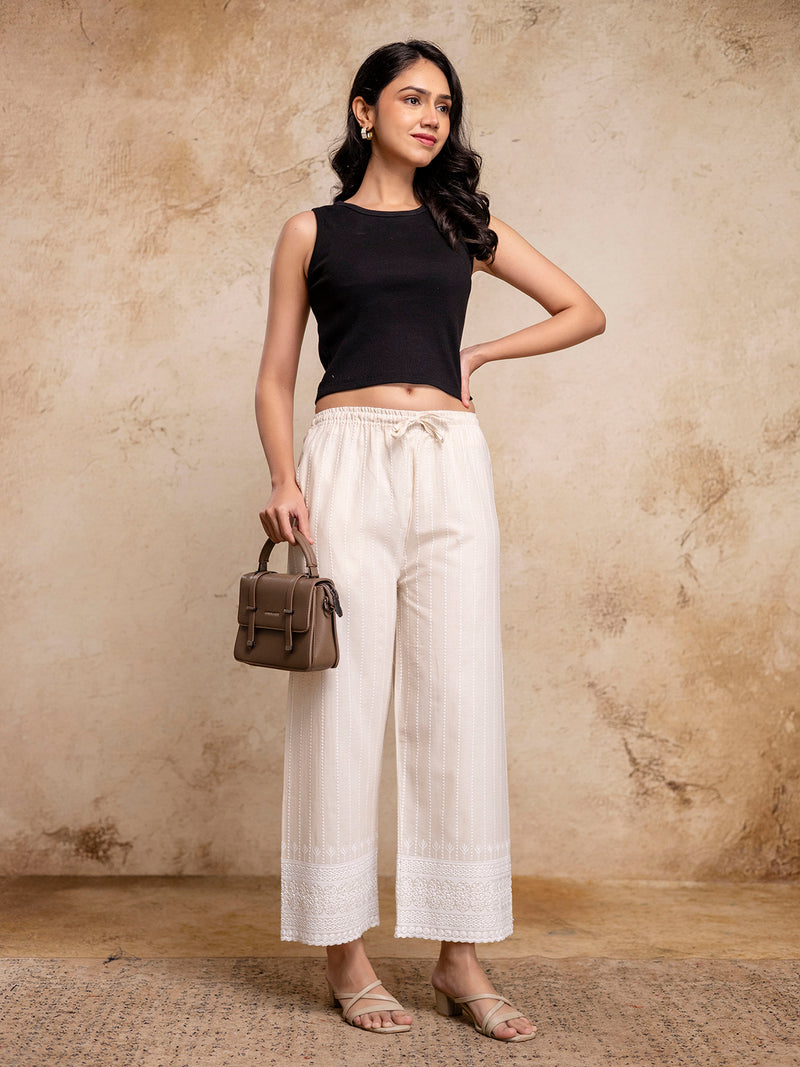 Women’s Cotton Embroidered Wide-Leg Palazzos | Soft, Breathable & Elegant