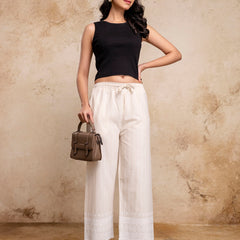 Women’s Cotton Embroidered Wide-Leg Palazzos | Soft, Breathable & Elegant