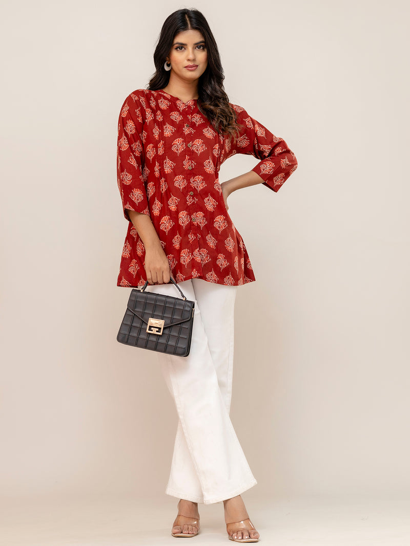 Elegant Mandarin Collar Printed Tunic – Stylish & Comfortable, Sizes
