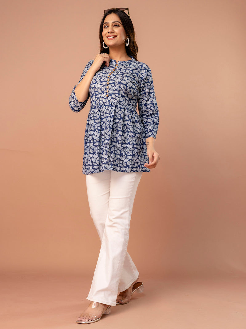 Top – Mandarin Collar, 3/4 Sleeves, Flattering Fit (Sizes S–XXL)