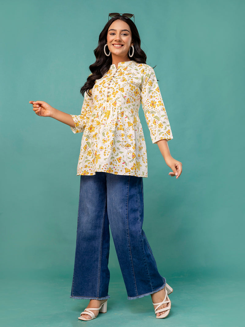 Tunic – Mandarin Collar, 3/4 Sleeves, Flattering Fit (Sizes S–XXL)