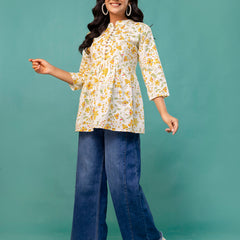Tunic – Mandarin Collar, 3/4 Sleeves, Flattering Fit (Sizes S–XXL)