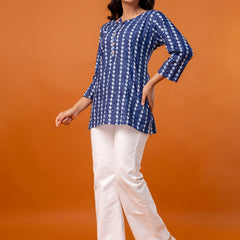 Chic Printed Short Kurti with Round Neck & 3/4 Sleeves