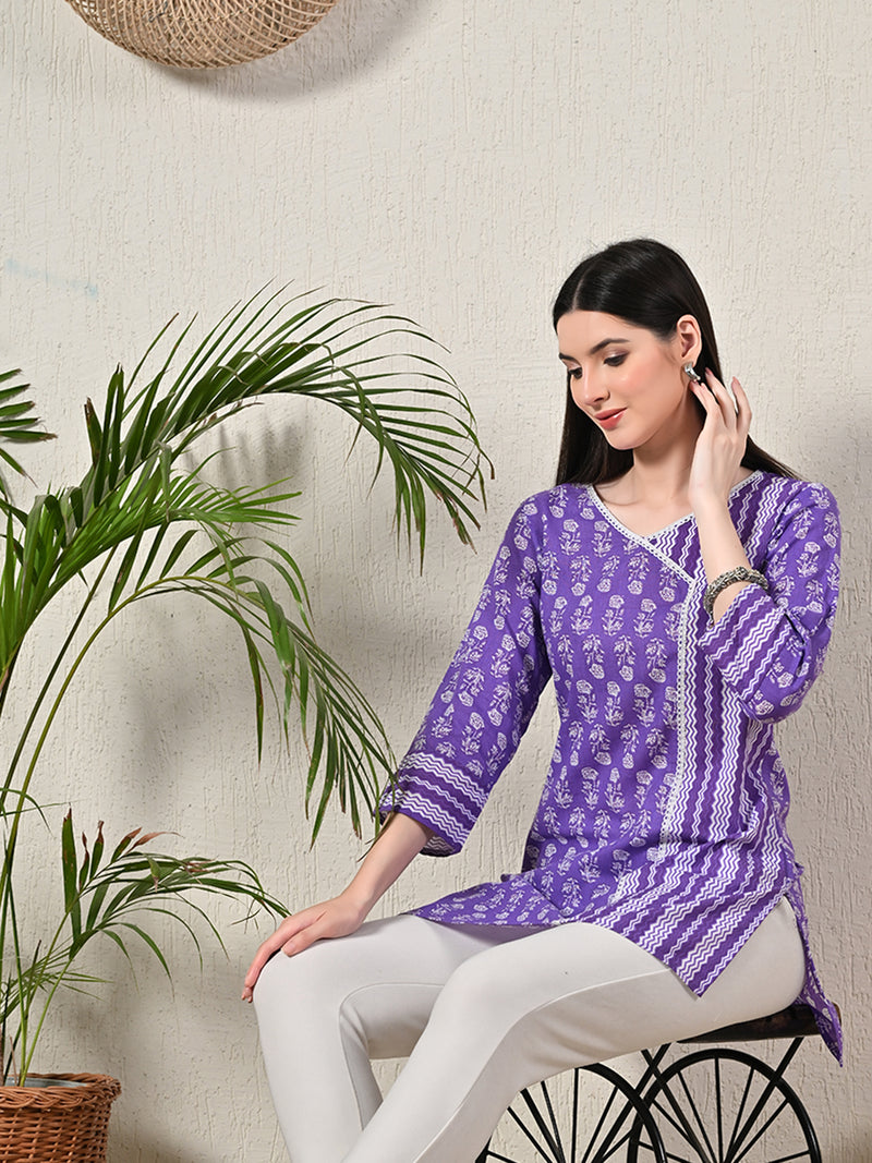 Graceful Wrap-Style Angrakha Cotton Kurti for Everyday Wear