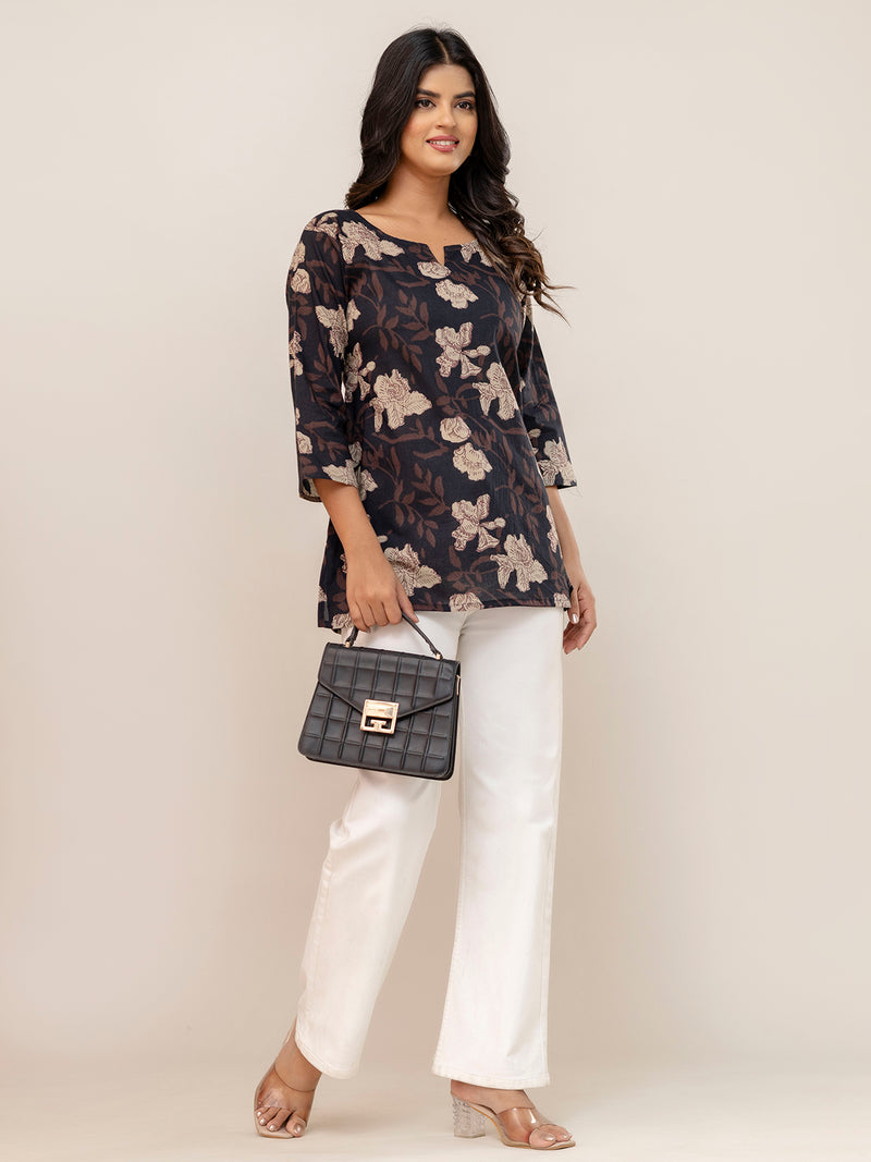 Elegant Printed Short Kurti – Soft Cotton, Everyday Style, Sizes S–XXL.