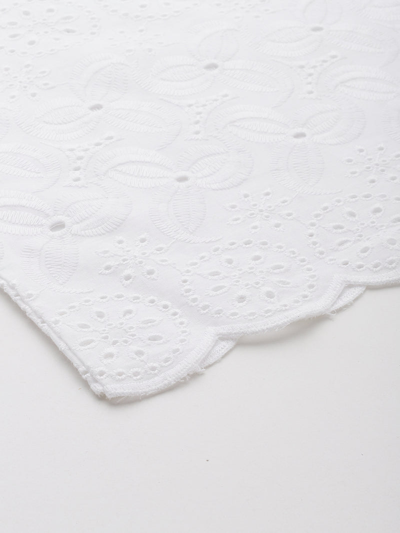 White White Embroidered Cotton Palazzos–Elastic Waist & Ankle-Length with Side Pocket