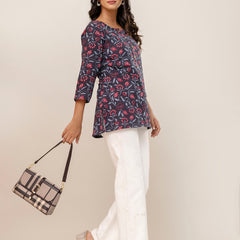 Chic Printed Short Kurti with Round Neck & 3/4 Sleeves