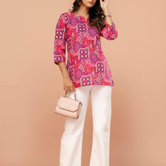 Elegant Printed Short Kurti – Soft Cotton, Everyday Style, Sizes S–XXL.
