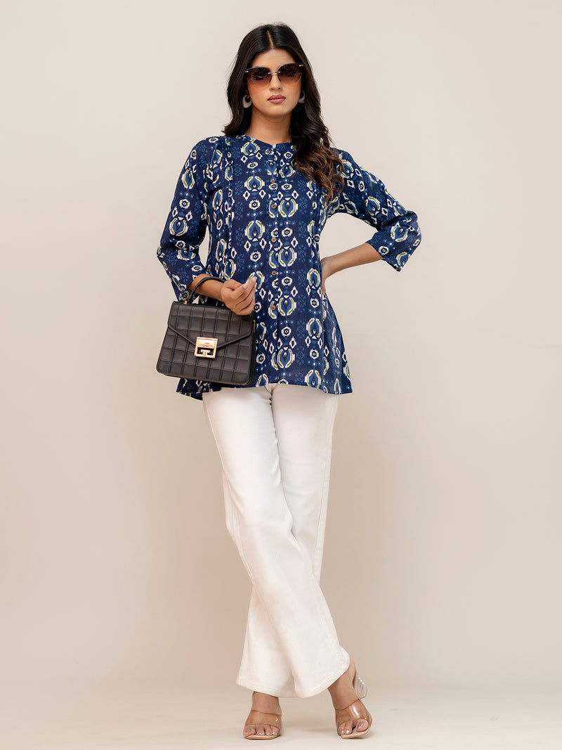 Elegant Mandarin Collar Printed Tunic – Stylish & Comfortable, Sizes