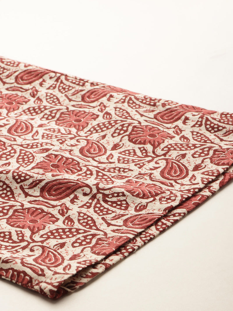 Red Women Pure Cotton Paisley Printed Palazzo Pants | Elastic Waist | Wide Leg