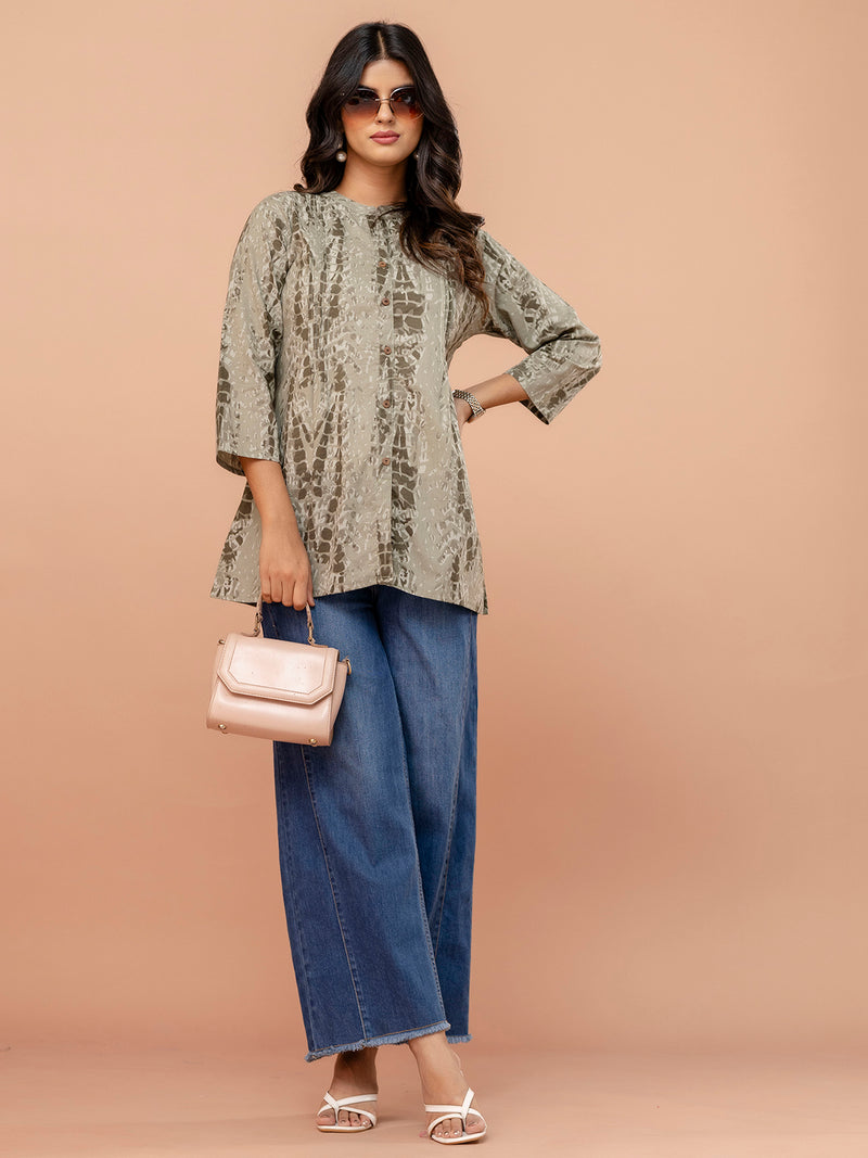 Elegant Mandarin Collar Printed Tunic – Stylish & Comfortable, Sizes