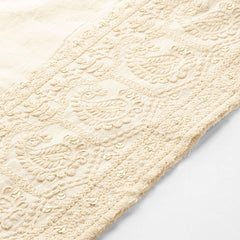 Beige Beige Palazzo|Embroidered, Flax Cotton, Sequin Detail, Ankle-Length, Single Pocket