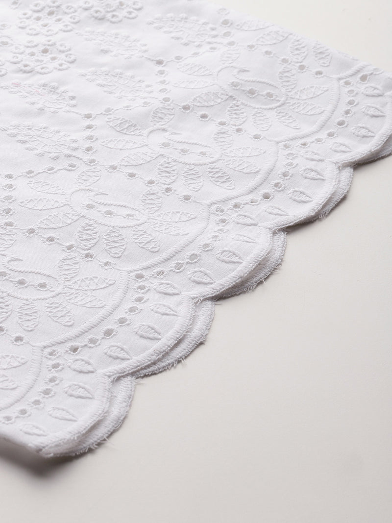 White Embroidered Palazzos–Fully Lined, Elastic Waist & Ankle-Length with Side Pocket