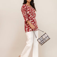 Chic Printed Short Kurti with Round Neck & 3/4 Sleeves