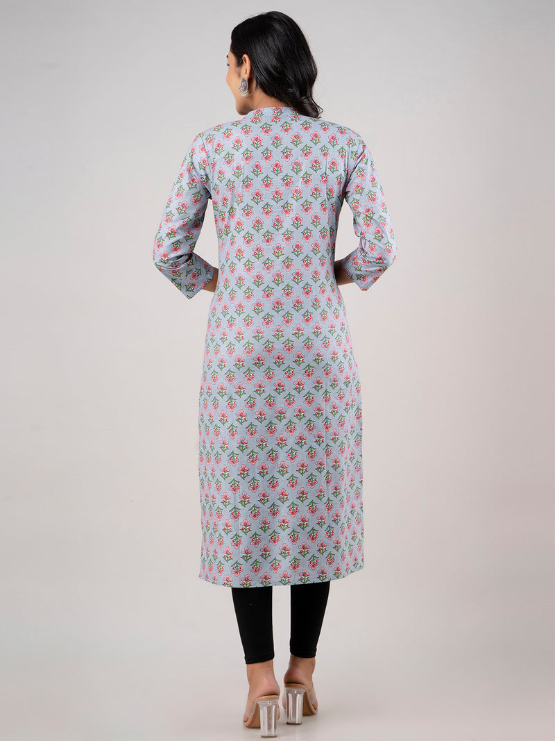 Feranoid Straight Knee Length Grey Colour Kurta For Women