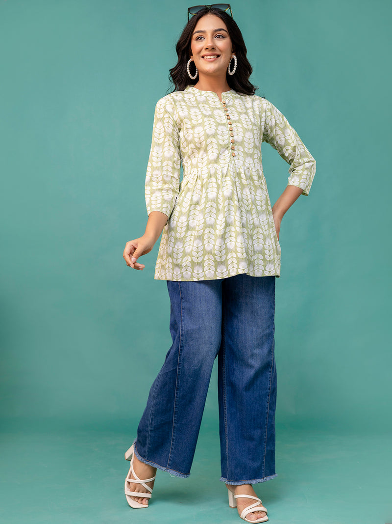 Tunic – Mandarin Collar, 3/4 Sleeves, Flattering Fit (Sizes S–XXL)