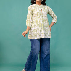 Tunic – Mandarin Collar, 3/4 Sleeves, Flattering Fit (Sizes S–XXL)