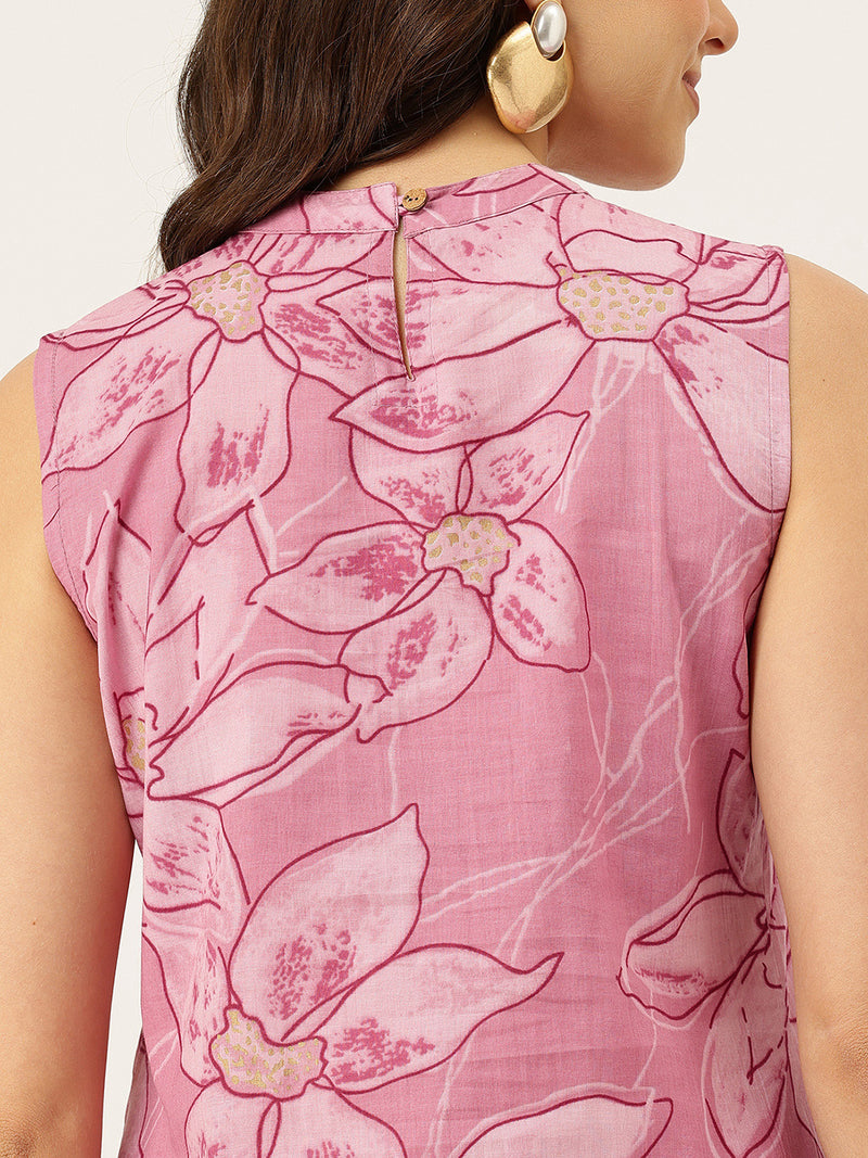 Floral Sleeveless Cotton Co-Ord Set with Choker Neckline – Pure Cotton | Sizes S–XXL