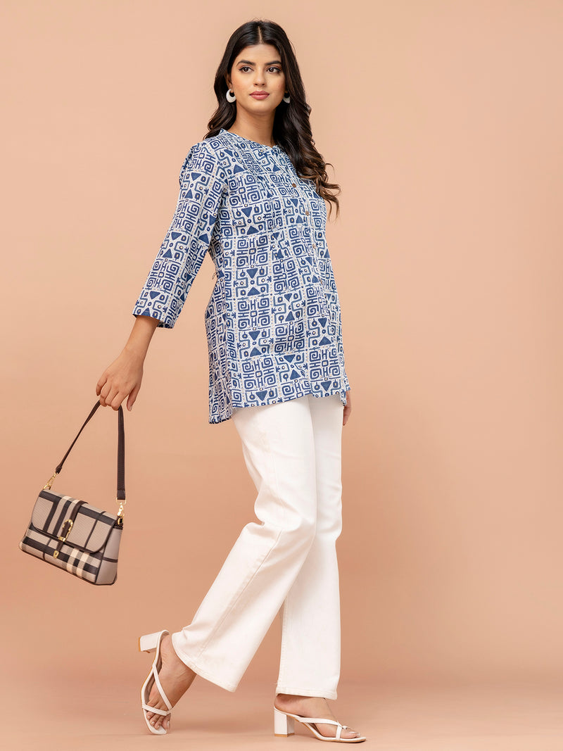 Elegant Mandarin Collar Printed Tunic – Stylish & Comfortable, Sizes