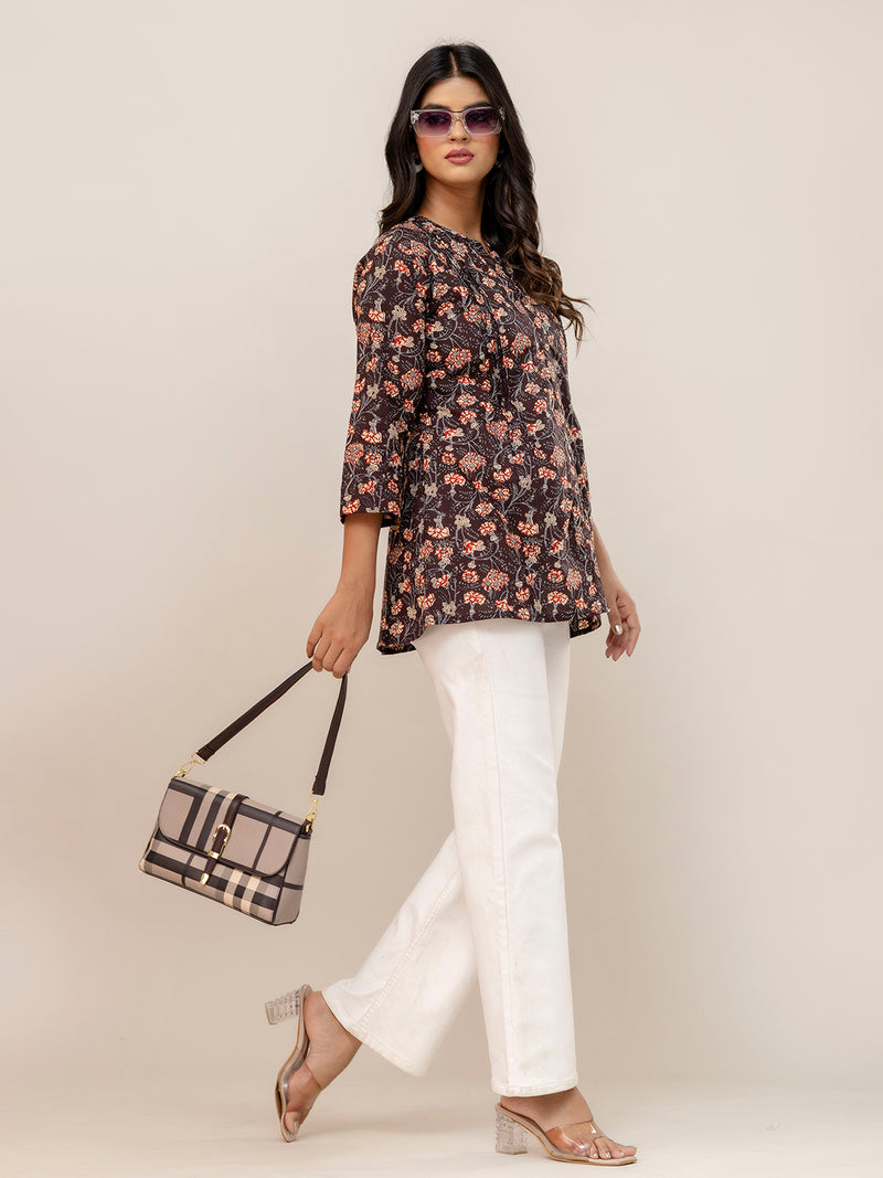 Elegant Mandarin Collar Printed Tunic – Stylish & Comfortable, Sizes