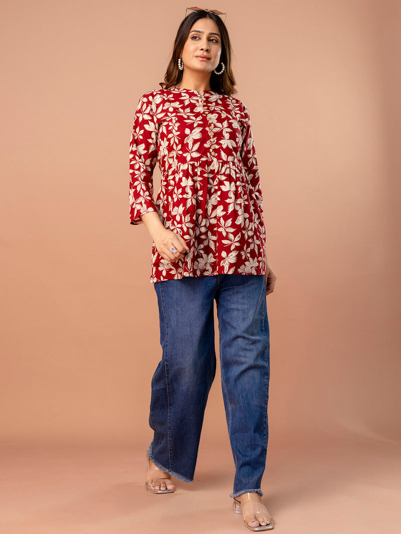 Top – Mandarin Collar, 3/4 Sleeves, Flattering Fit (Sizes S–XXL)