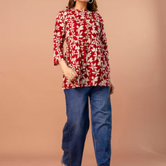 Top – Mandarin Collar, 3/4 Sleeves, Flattering Fit (Sizes S–XXL)