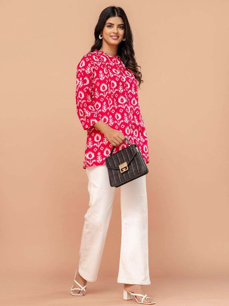 Elegant Mandarin Collar Printed Tunic – Stylish & Comfortable, Sizes
