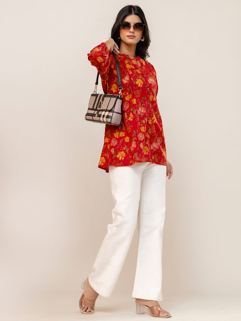 Elegant Mandarin Collar Printed Tunic – Stylish & Comfortable, Sizes