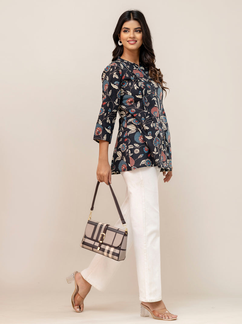 Elegant Mandarin Collar Printed Tunic – Stylish & Comfortable, Sizes