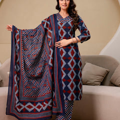 Bordered V-Neck 3-Piece Kurta Set with Ankle-Length Pants & Full-Length Dupatta (M–XXL)