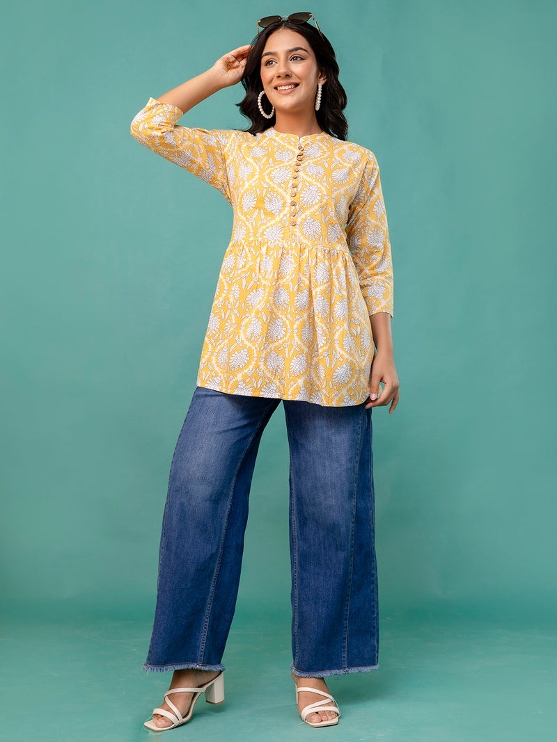 Top – Mandarin Collar, 3/4 Sleeves, Flattering Fit (Sizes S–XXL)