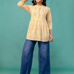 Top – Mandarin Collar, 3/4 Sleeves, Flattering Fit (Sizes S–XXL)