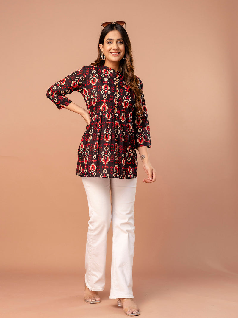 Top – Mandarin Collar, 3/4 Sleeves, Flattering Fit (Sizes S–XXL)