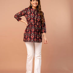 Top – Mandarin Collar, 3/4 Sleeves, Flattering Fit (Sizes S–XXL)