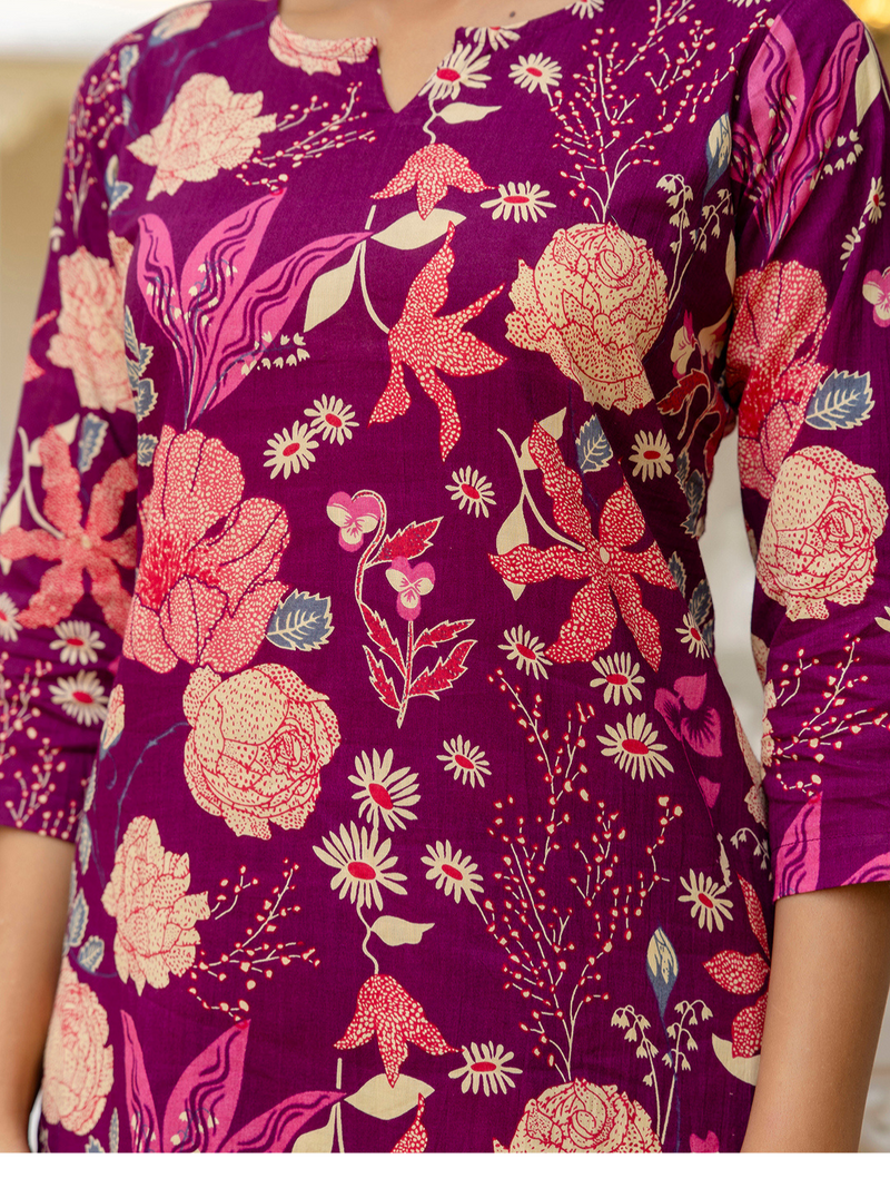 Purple Breezy Printed Cotton Co-Ord Set for Comfortable All-Day Wear